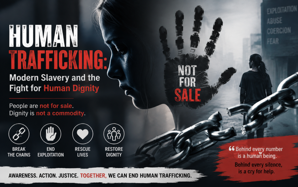 Human trafficking and modern slavery representing human rights violations and the fight for freedom