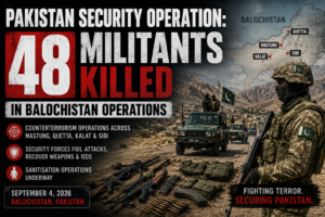 Pakistan security operation in Balochistan where military says 48 militants were killed