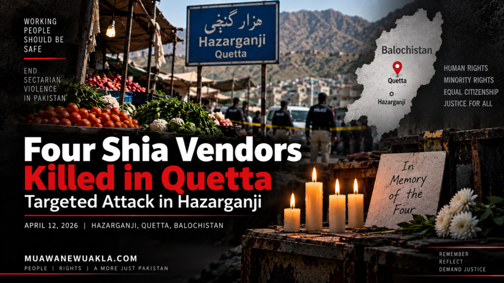 Four Shia vendors killed in Quetta's Hazarganji area on April 12, 2026
