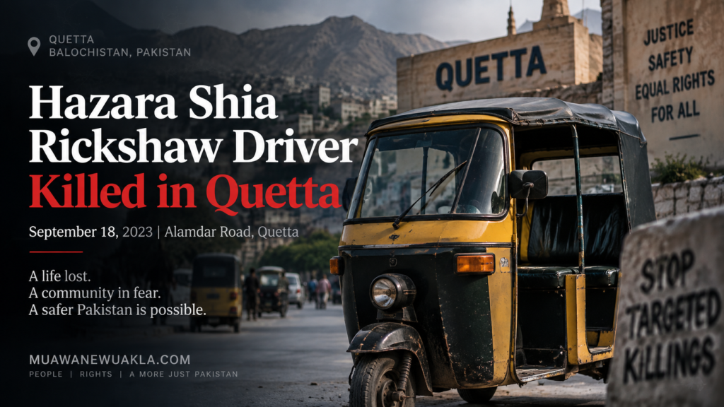 Hazara Shia rickshaw driver killed in Quetta on September 18 2023
