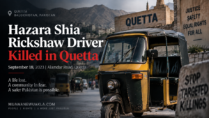 Hazara Shia rickshaw driver killed in Quetta on September 18 2023