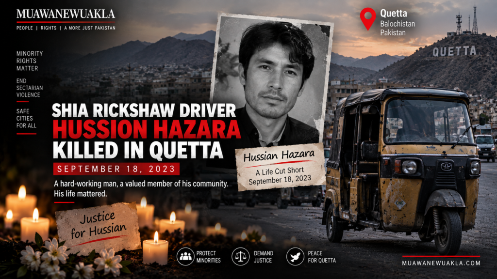 Shia rickshaw driver Hussian Hazara killed in Quetta on September 18, 2023